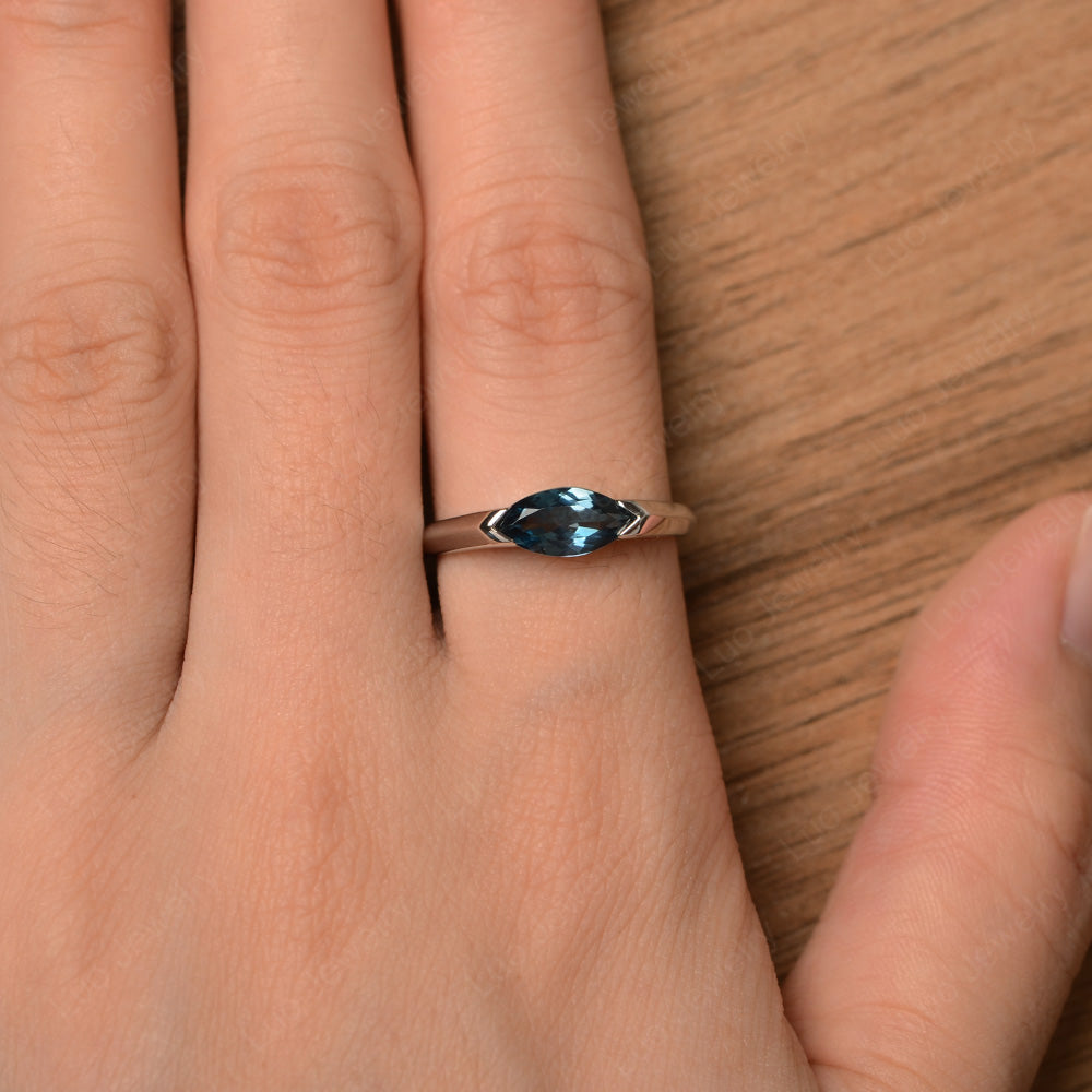East West Marquise Ring London Blue Topaz White Gold - LUO Jewelry