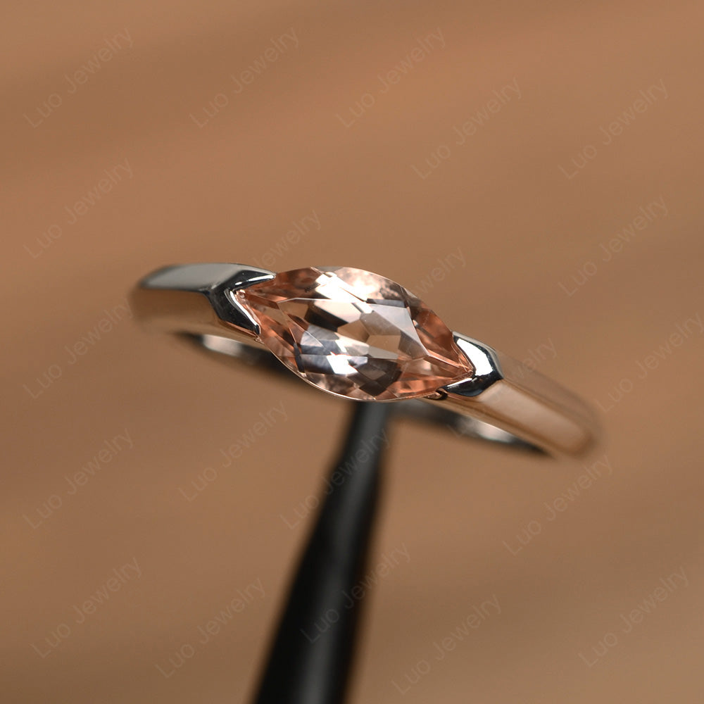 East West Marquise Ring Morganite White Gold - LUO Jewelry