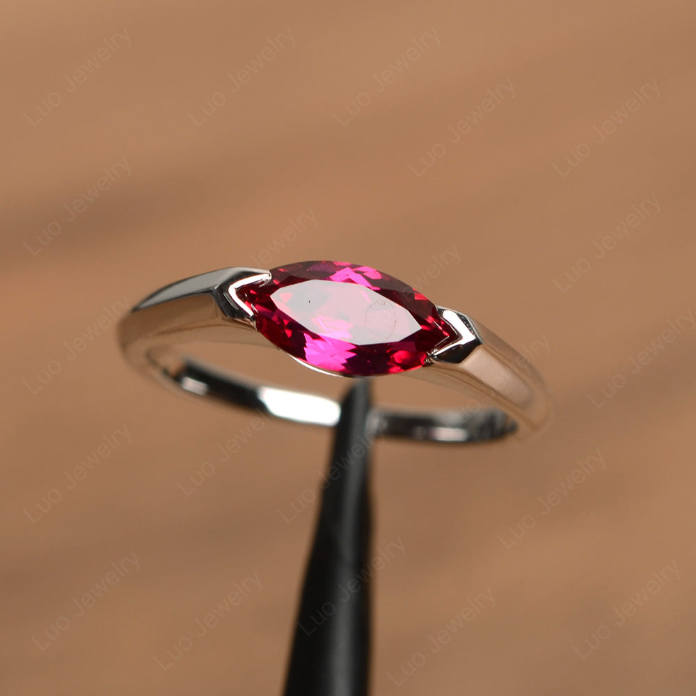 East West Marquise Ring Ruby White Gold - LUO Jewelry