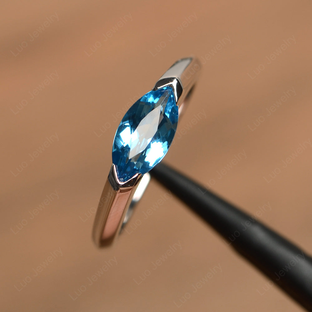 East West Marquise Ring Swiss Blue Topaz White Gold - LUO Jewelry