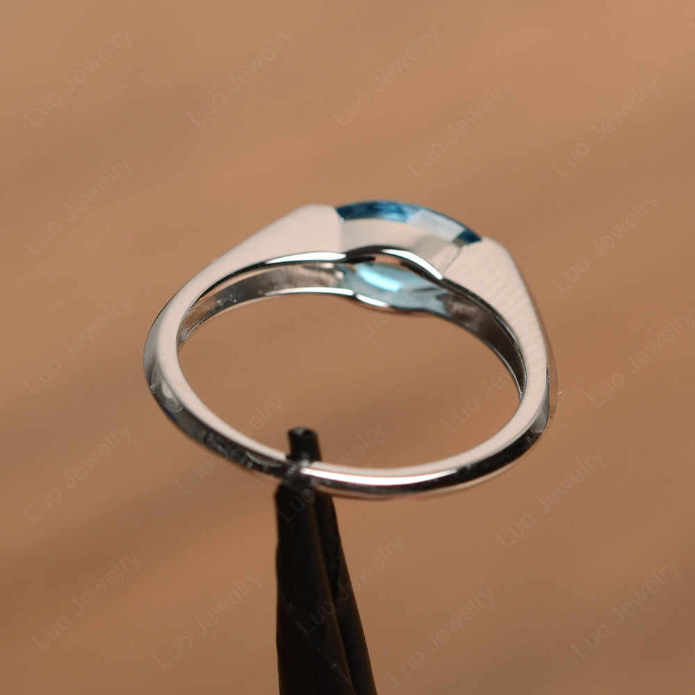 East West Marquise Ring Swiss Blue Topaz White Gold - LUO Jewelry