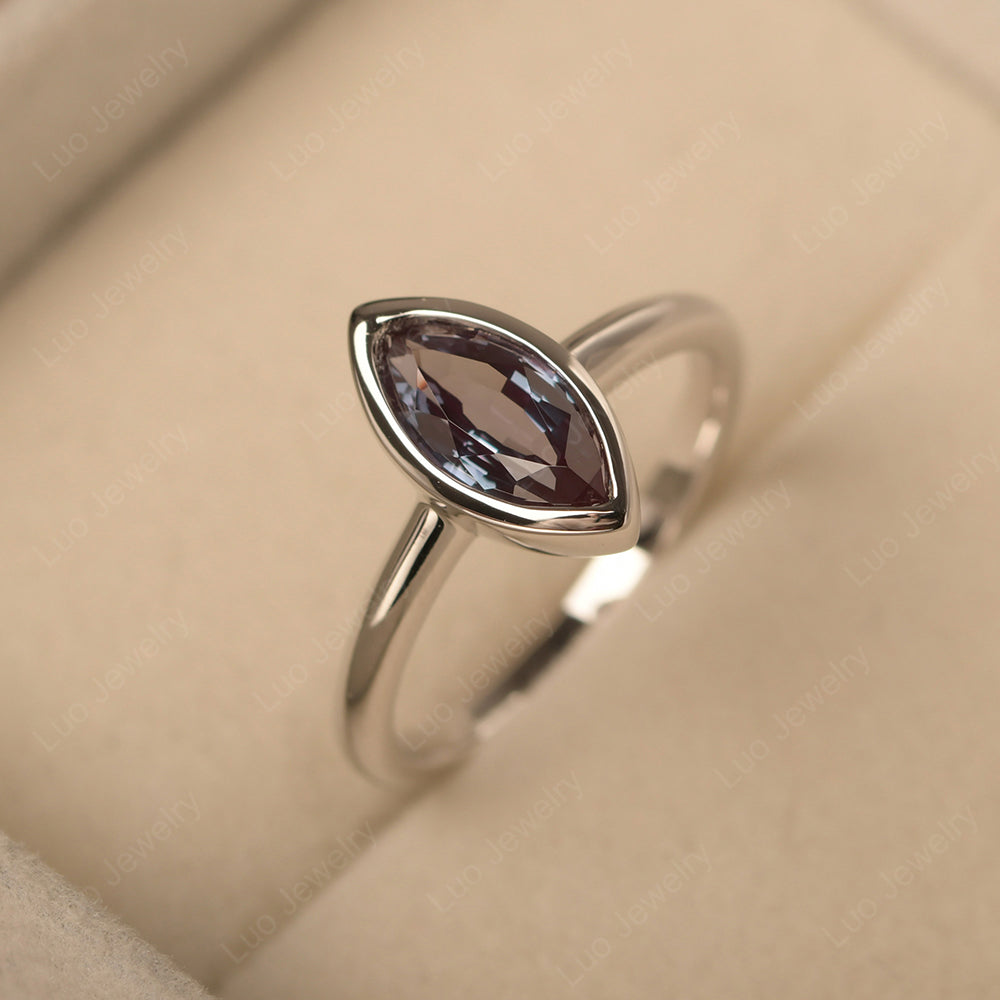 Marquise Cut Alexandrite Bezel Set Engagement Ring - LUO Jewelry