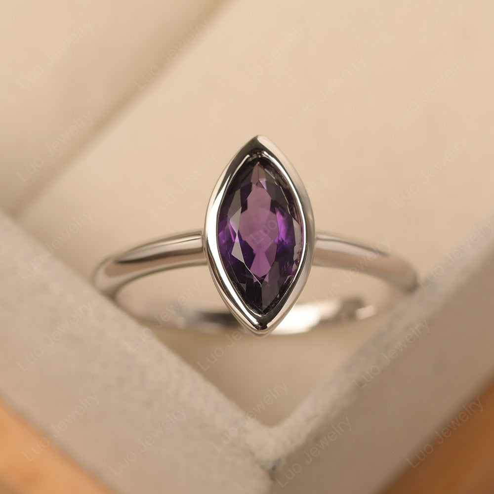 Marquise Cut Amethyst Bezel Set Engagement Ring - LUO Jewelry