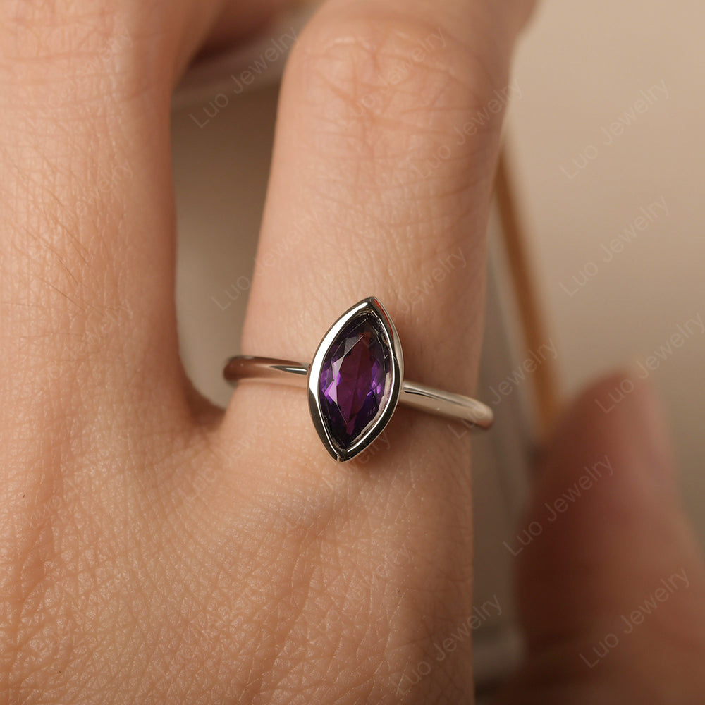 Marquise Cut Amethyst Bezel Set Engagement Ring - LUO Jewelry