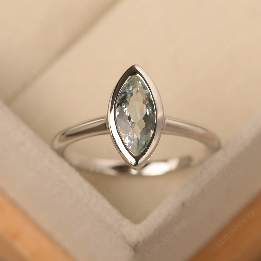 Marquise Cut Aquamarine Bezel Set Engagement Ring - LUO Jewelry