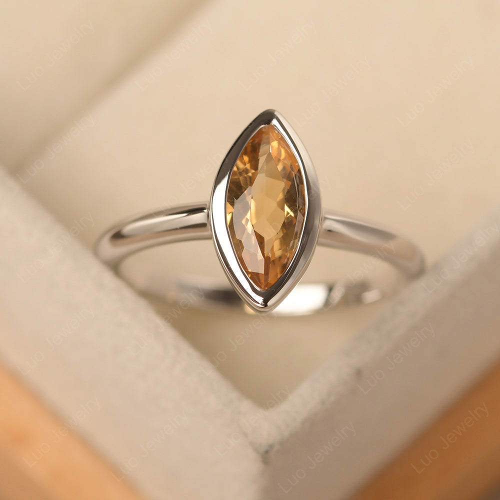 Marquise Cut Citrine Bezel Set Engagement Ring - LUO Jewelry