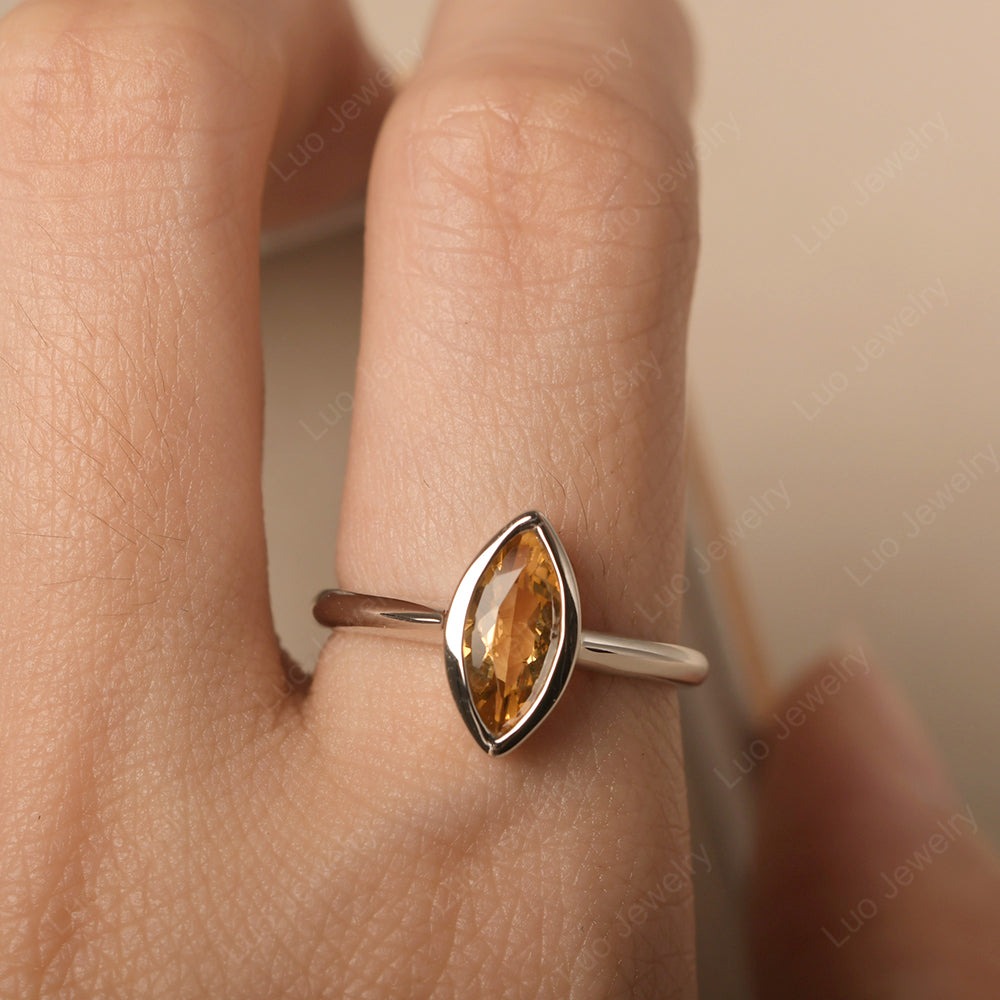 Marquise Cut Citrine Bezel Set Engagement Ring - LUO Jewelry