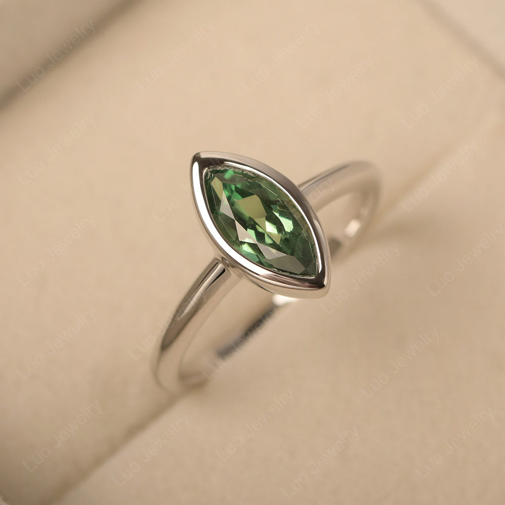 Marquise Cut Green Sapphire Bezel Set Engagement Ring - LUO Jewelry