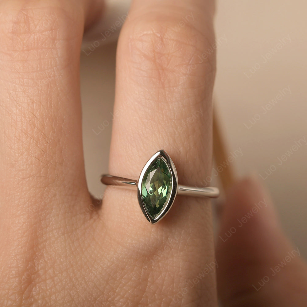 Marquise Cut Green Sapphire Bezel Set Engagement Ring - LUO Jewelry