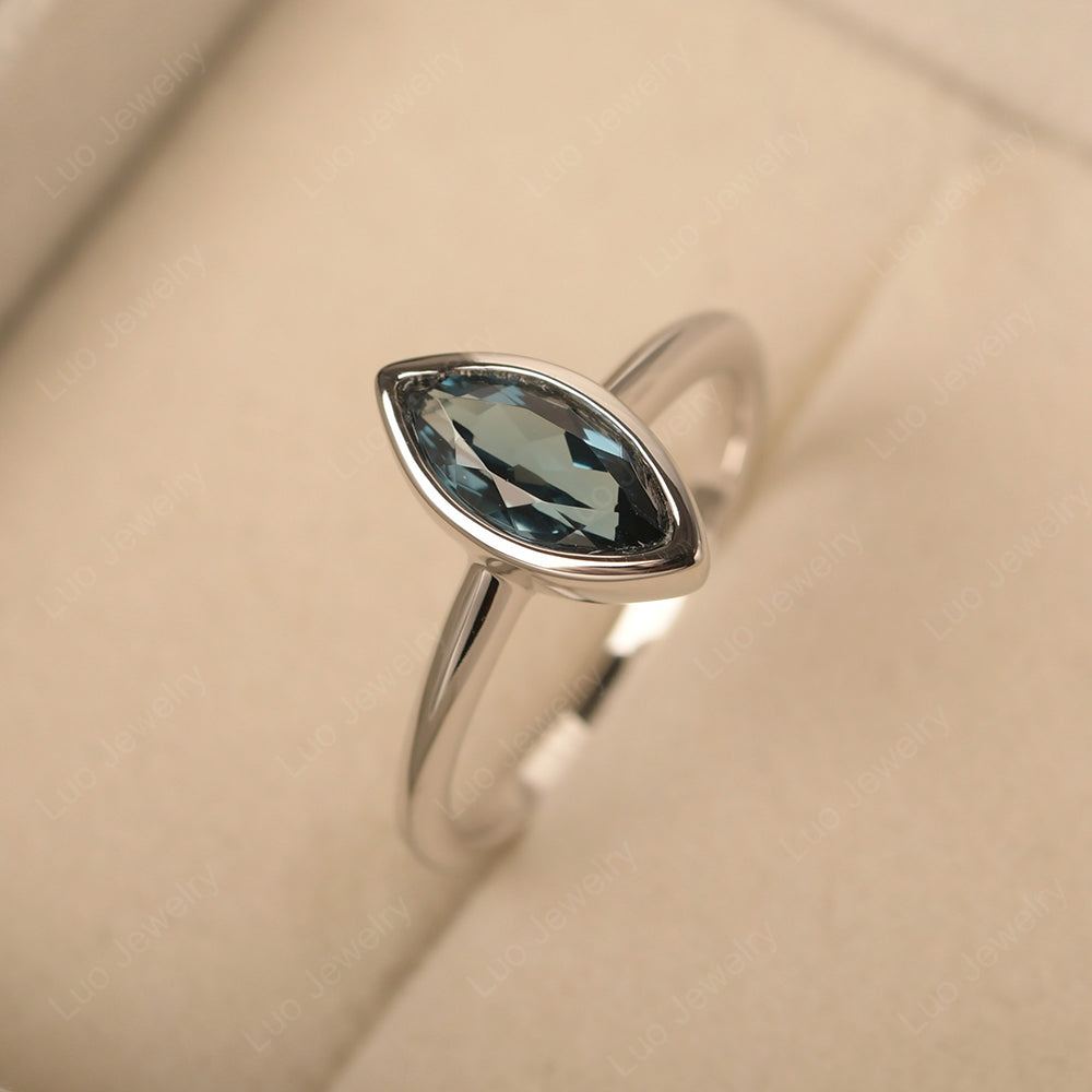 Marquise Cut London Blue Topaz Bezel Set Engagement Ring - LUO Jewelry