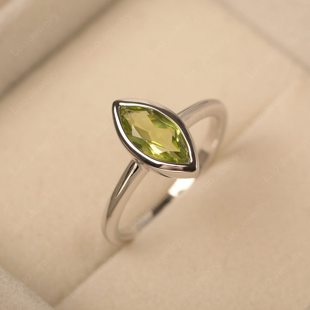 Marquise Cut Peridot Bezel Set Engagement Ring - LUO Jewelry