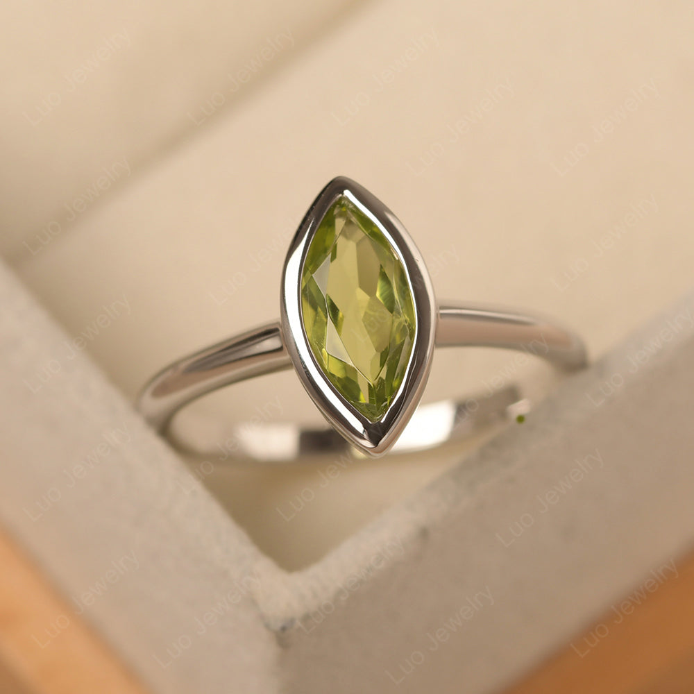 Marquise Cut Peridot Bezel Set Engagement Ring - LUO Jewelry