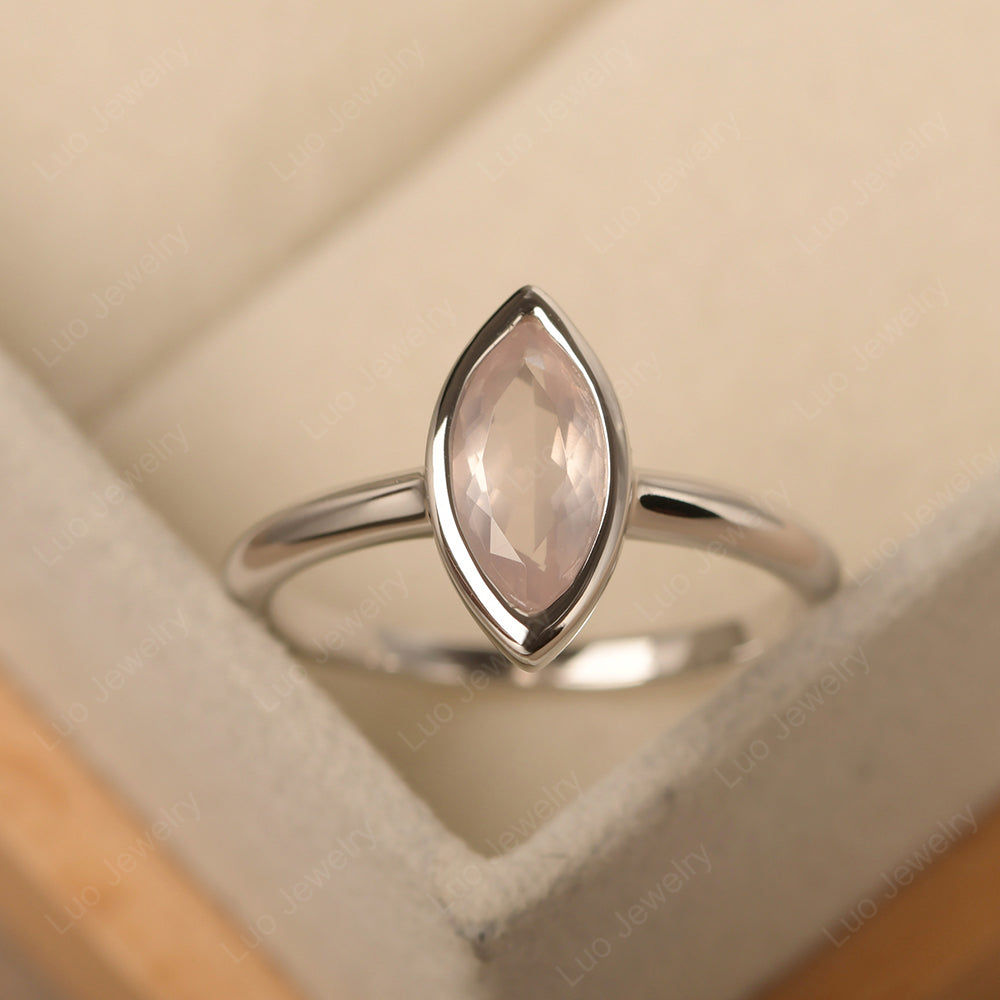 Marquise Cut Rose Quartz Bezel Set Engagement Ring - LUO Jewelry