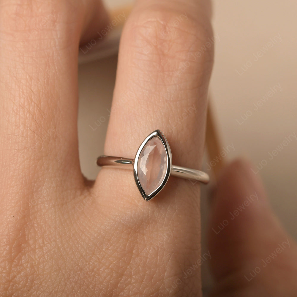 Marquise Cut Rose Quartz Bezel Set Engagement Ring - LUO Jewelry