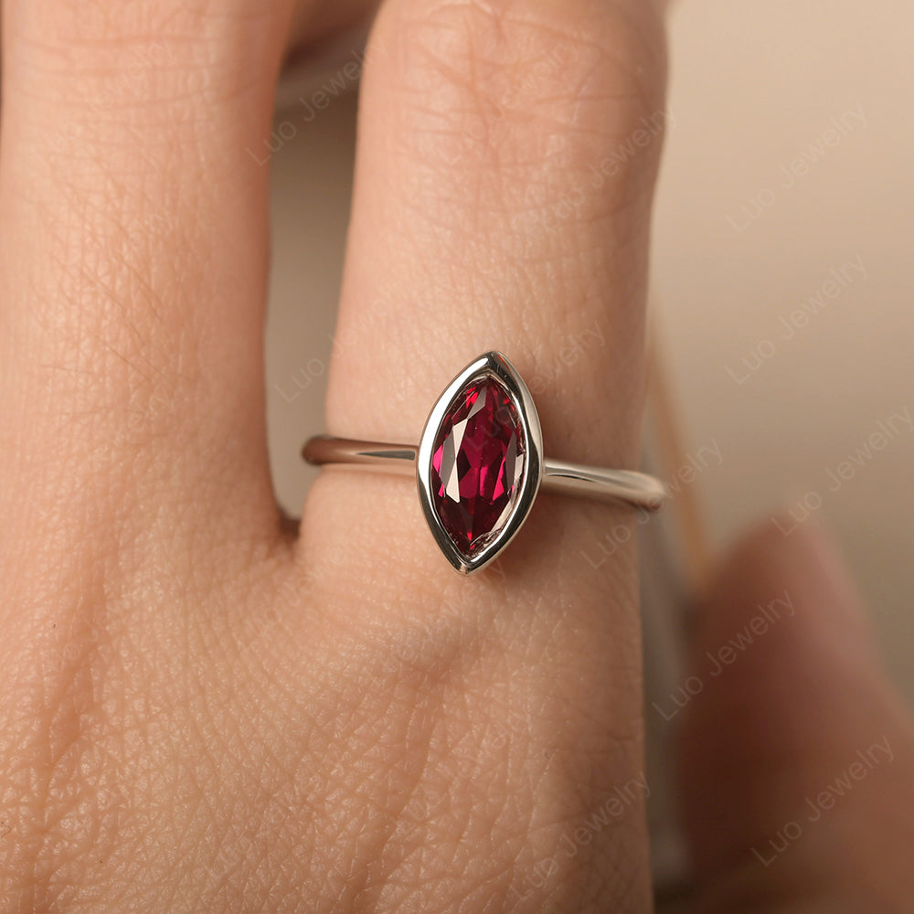 Marquise Cut Ruby Bezel Set Engagement Ring - LUO Jewelry