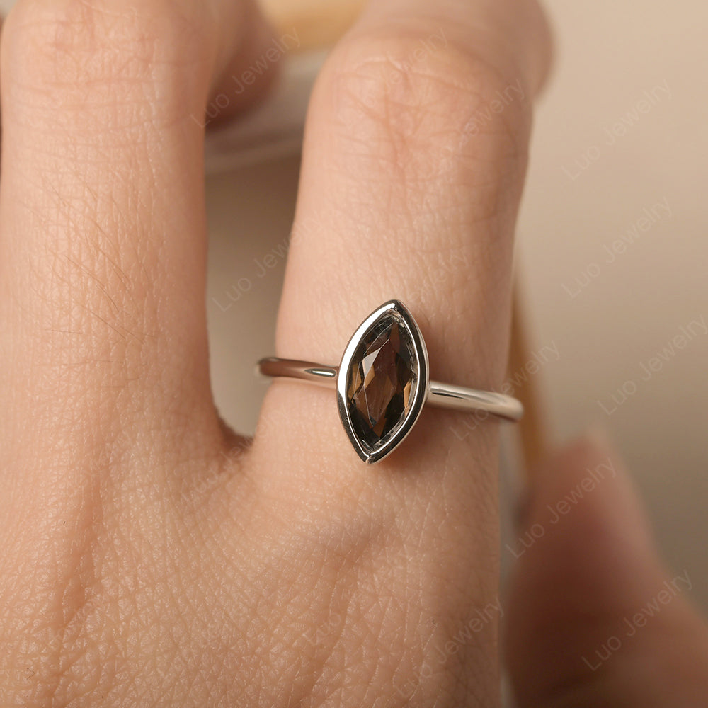 Marquise Cut Smoky Quartz  Bezel Set Engagement Ring - LUO Jewelry