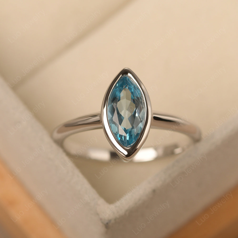 Marquise Cut Swiss Blue Topaz Bezel Set Engagement Ring - LUO Jewelry