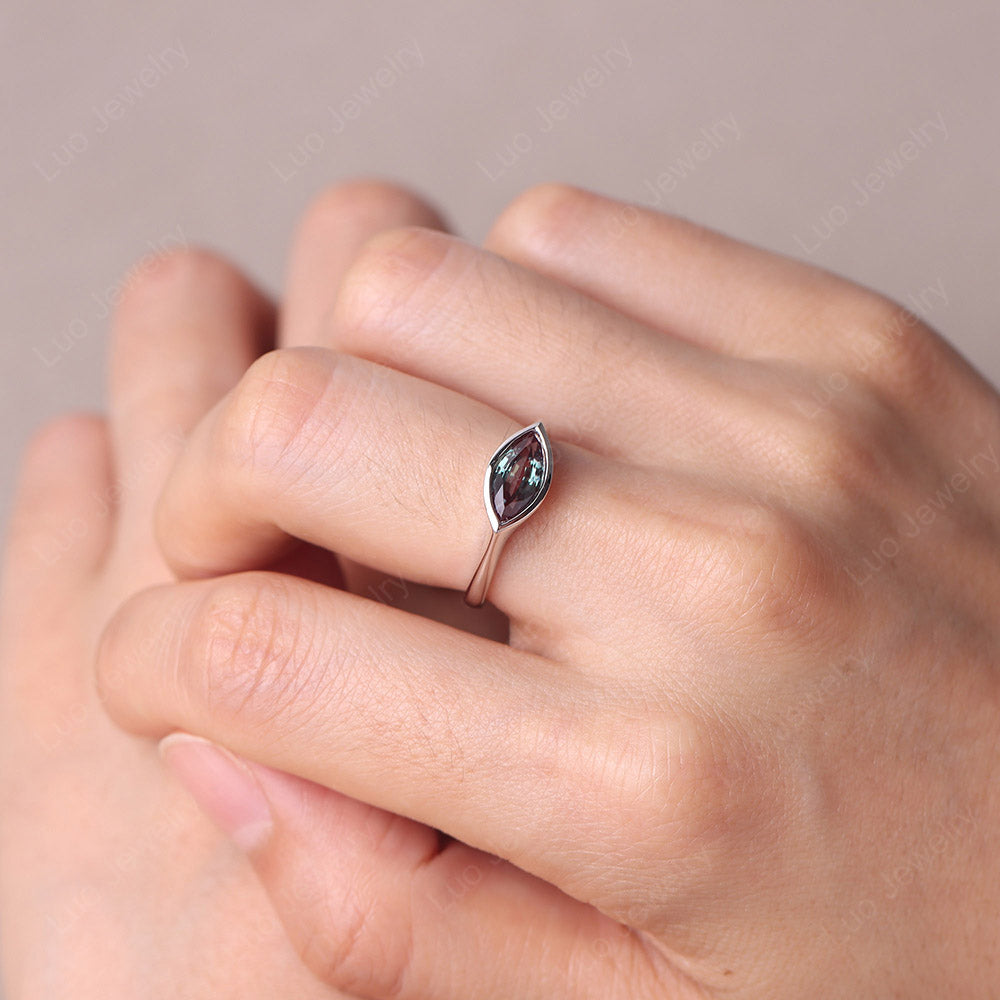 Marquise Cut Lab Alexandrite Bezel Ring
