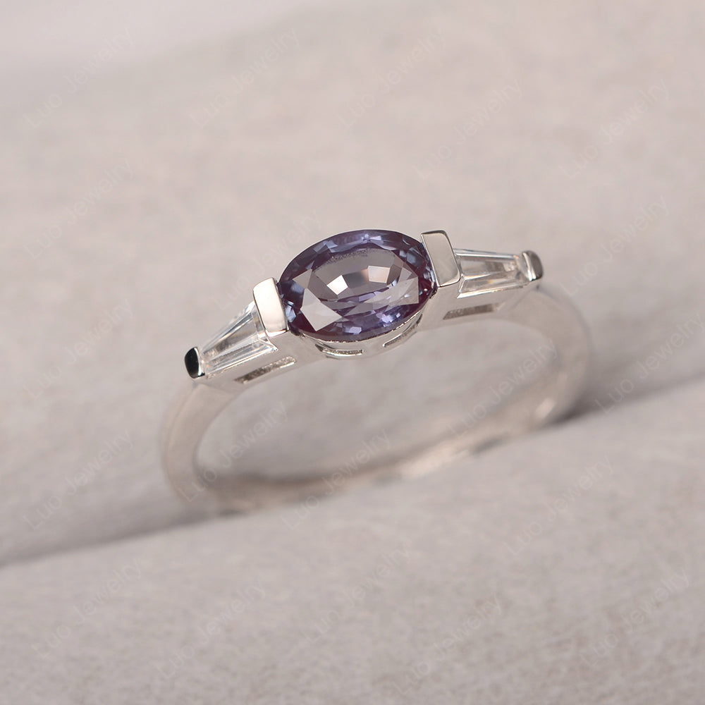 Oval Cut Alexandrite East West Engagement Ring - LUO Jewelry