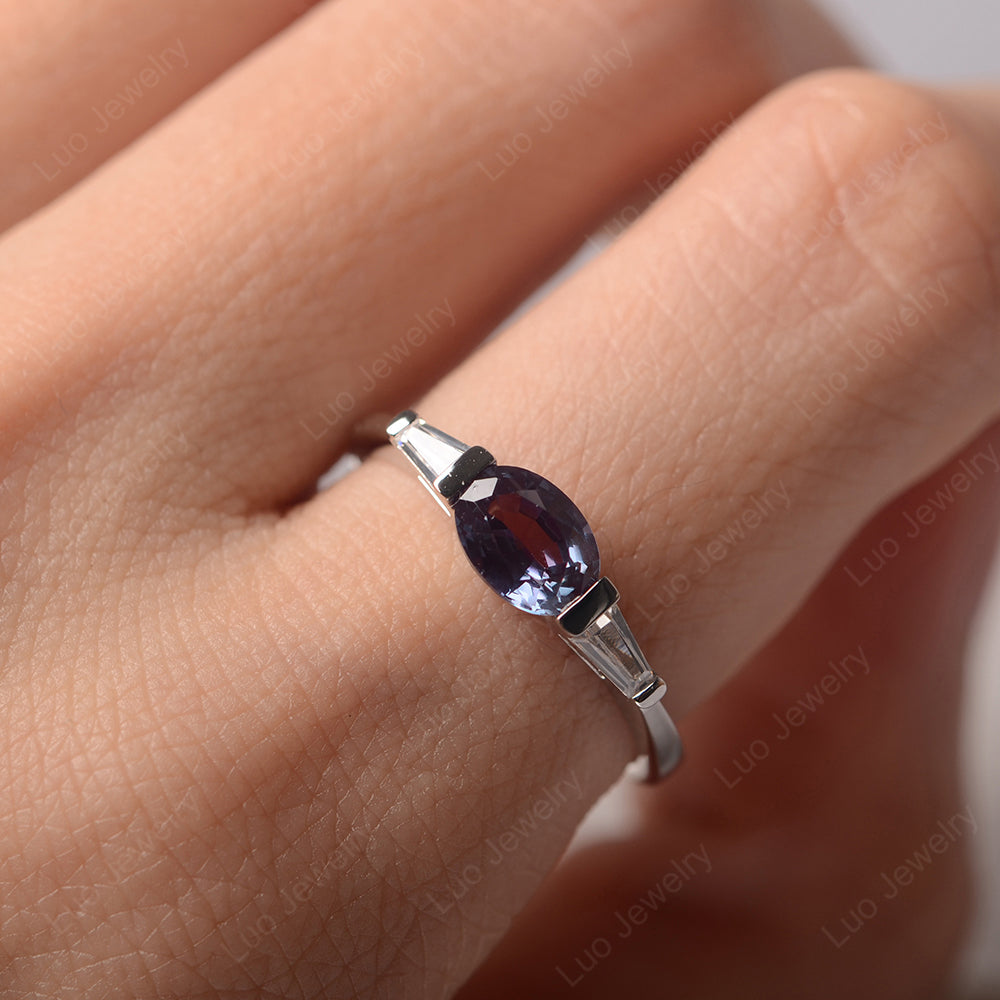 Oval Cut Alexandrite East West Engagement Ring - LUO Jewelry
