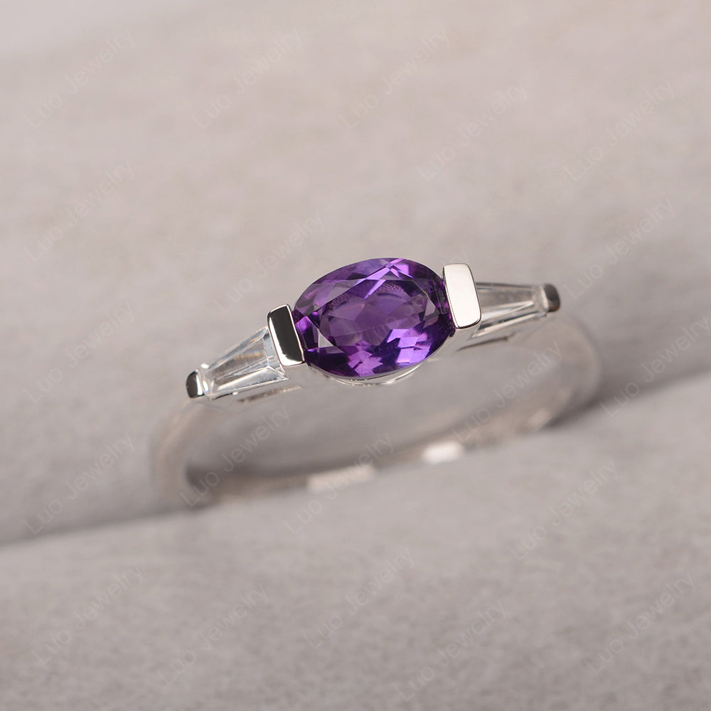 Oval Cut Amethyst East West Engagement Ring - LUO Jewelry