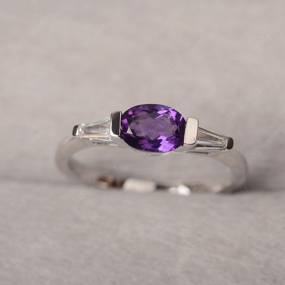 Oval Cut Amethyst East West Engagement Ring - LUO Jewelry