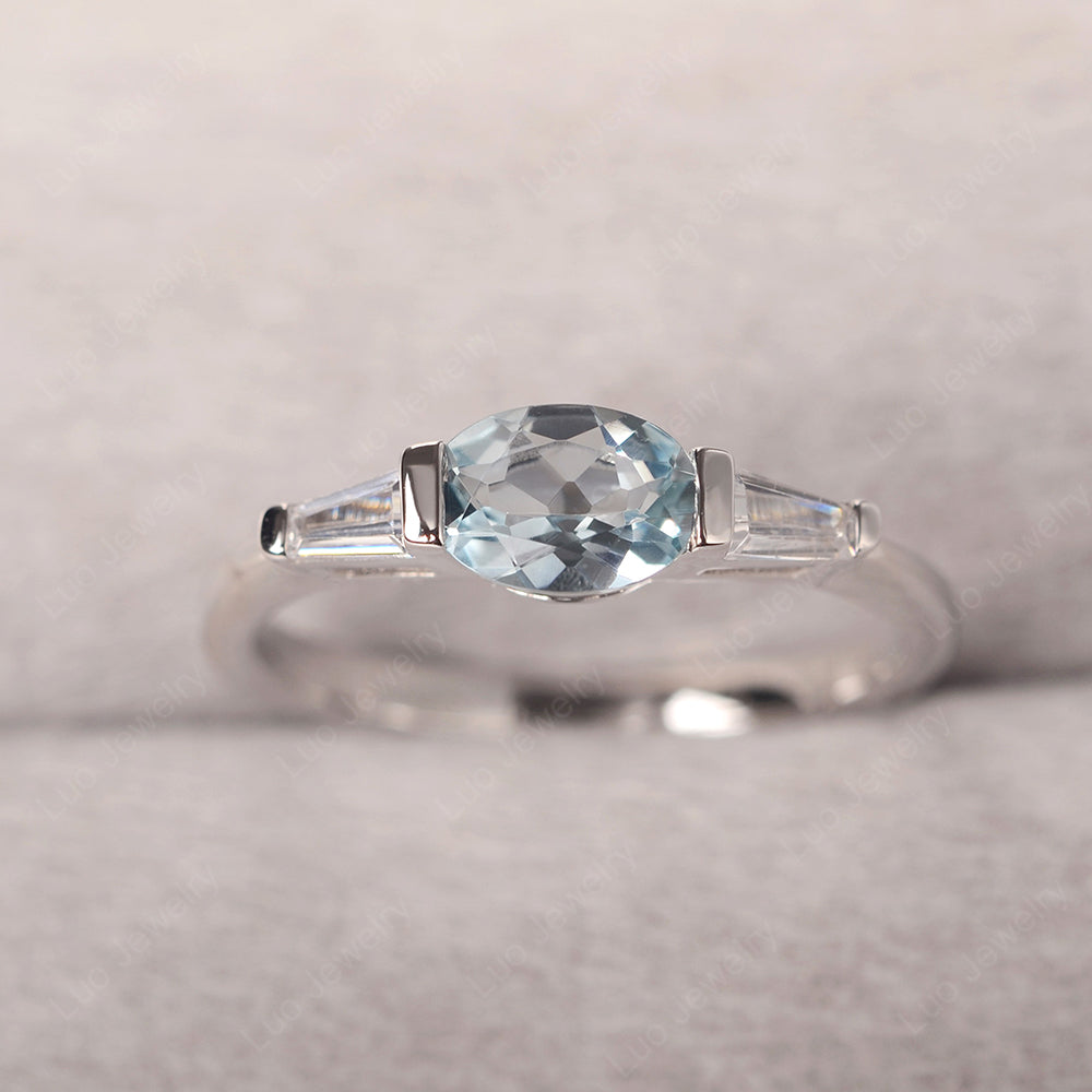 Oval Cut Aquamarine East West Engagement Ring - LUO Jewelry
