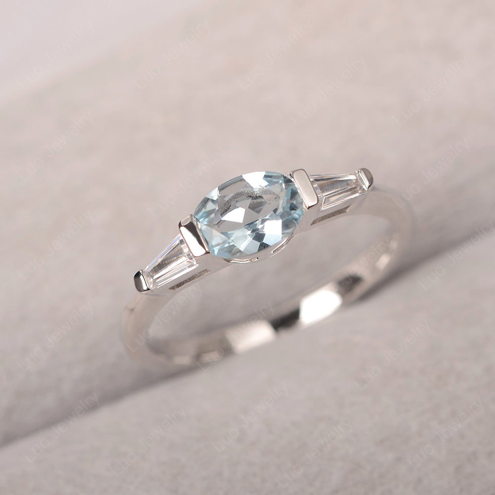 Oval Cut Aquamarine East West Engagement Ring - LUO Jewelry
