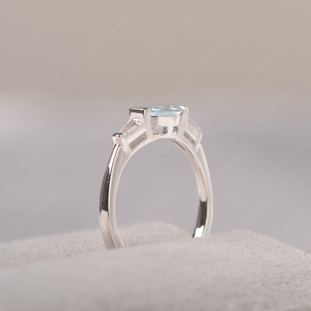Oval Cut Aquamarine East West Engagement Ring - LUO Jewelry