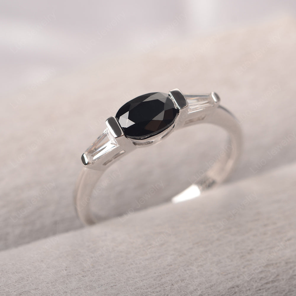 Oval Cut Black Spinel East West Engagement Ring - LUO Jewelry