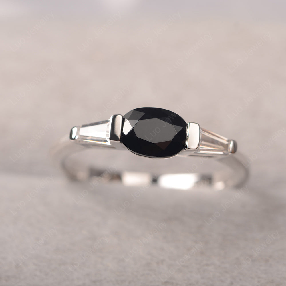 Oval Cut Black Spinel East West Engagement Ring - LUO Jewelry