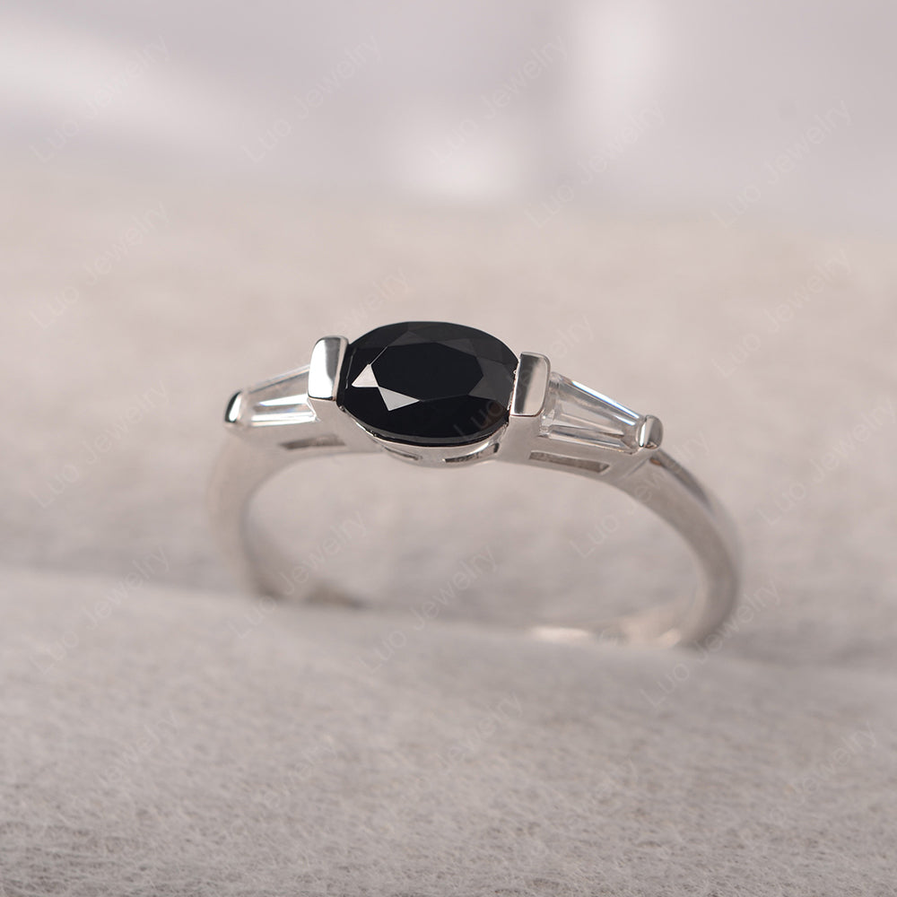 Oval Cut Black Spinel East West Engagement Ring - LUO Jewelry