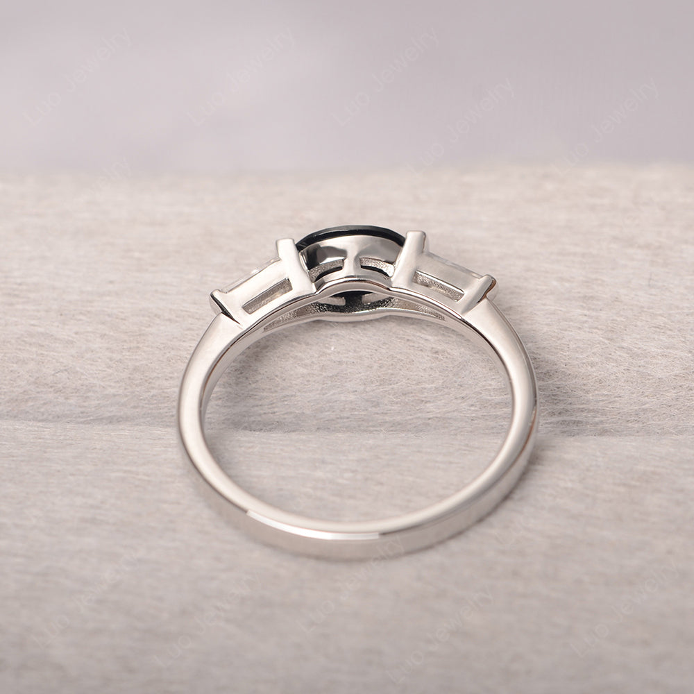 Oval Cut Black Spinel East West Engagement Ring - LUO Jewelry
