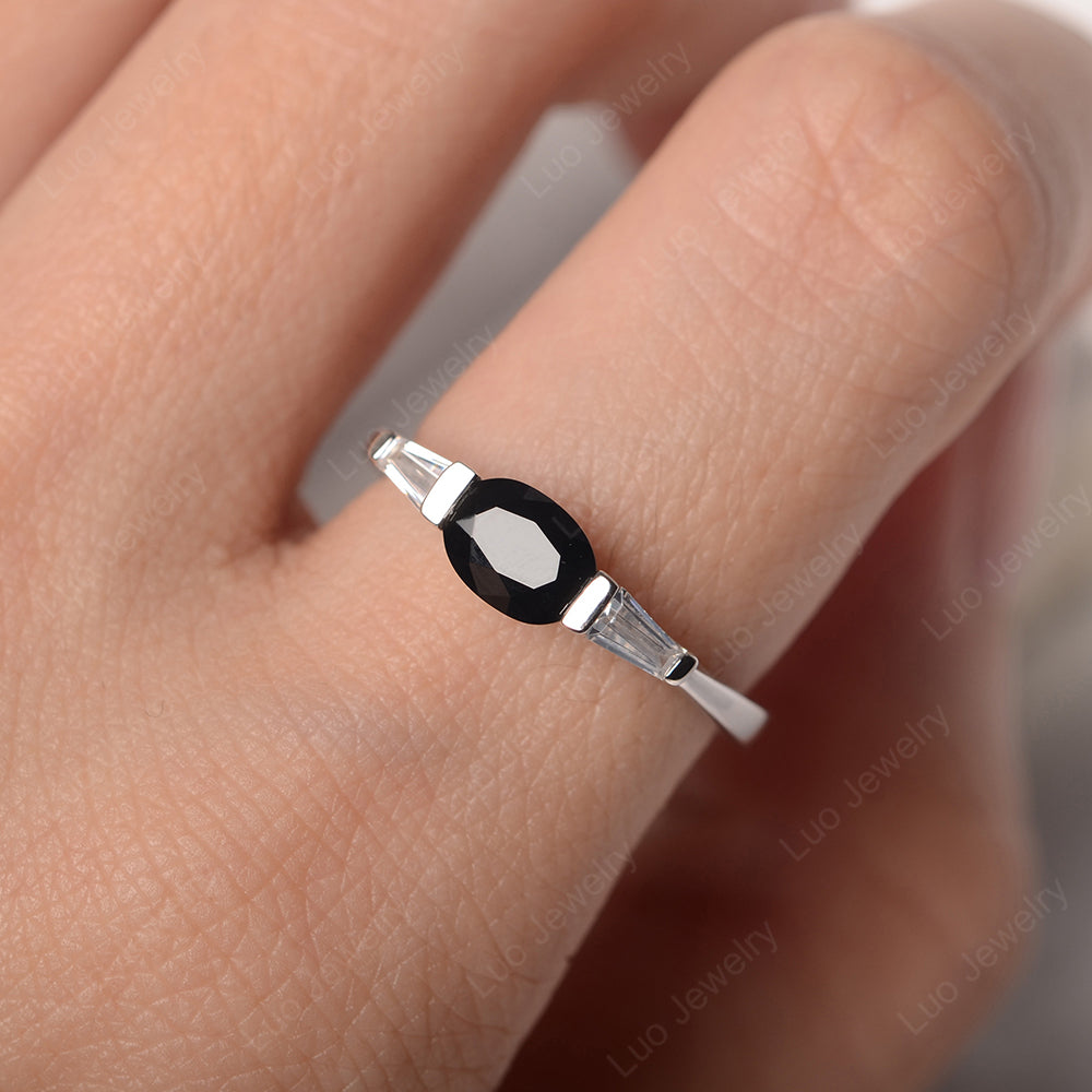 Oval Cut Black Spinel East West Engagement Ring - LUO Jewelry