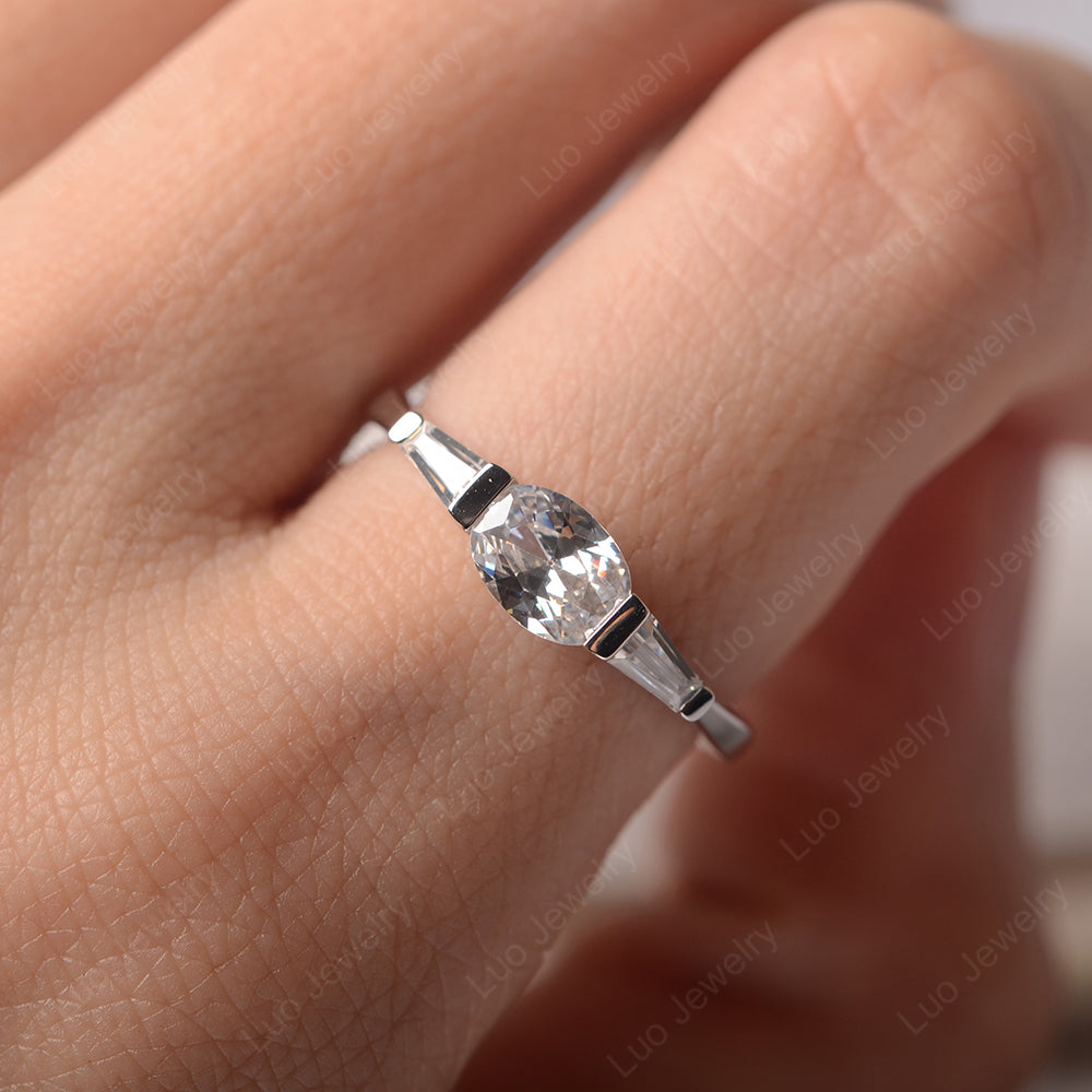 Oval Cut Cubic Zirconia East West Engagement Ring - LUO Jewelry