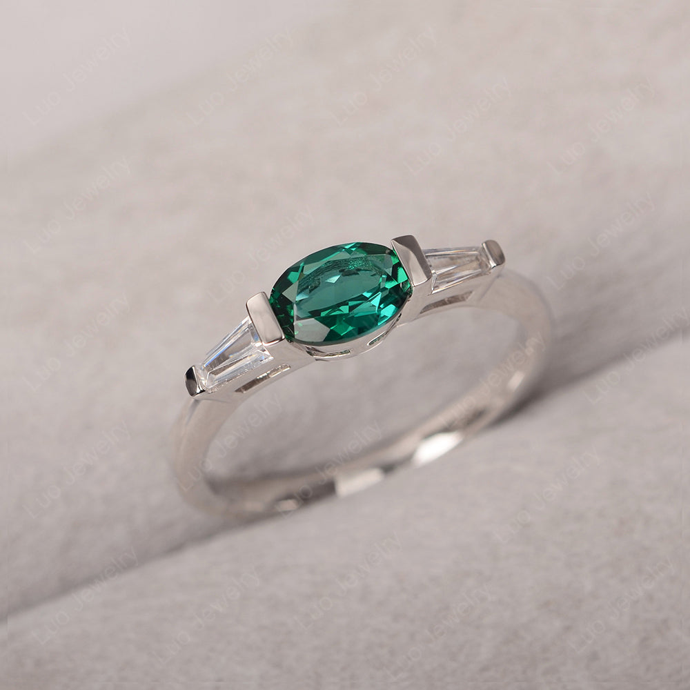 Oval Cut Lab Emerald East West Engagement Ring - LUO Jewelry