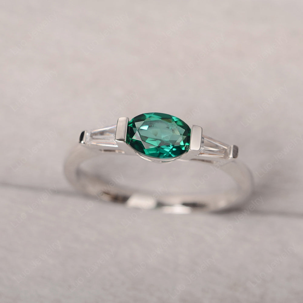Oval Cut Lab Emerald East West Engagement Ring - LUO Jewelry