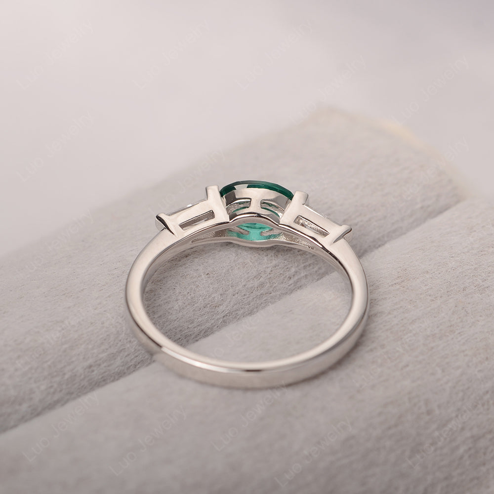 Oval Cut Lab Emerald East West Engagement Ring - LUO Jewelry