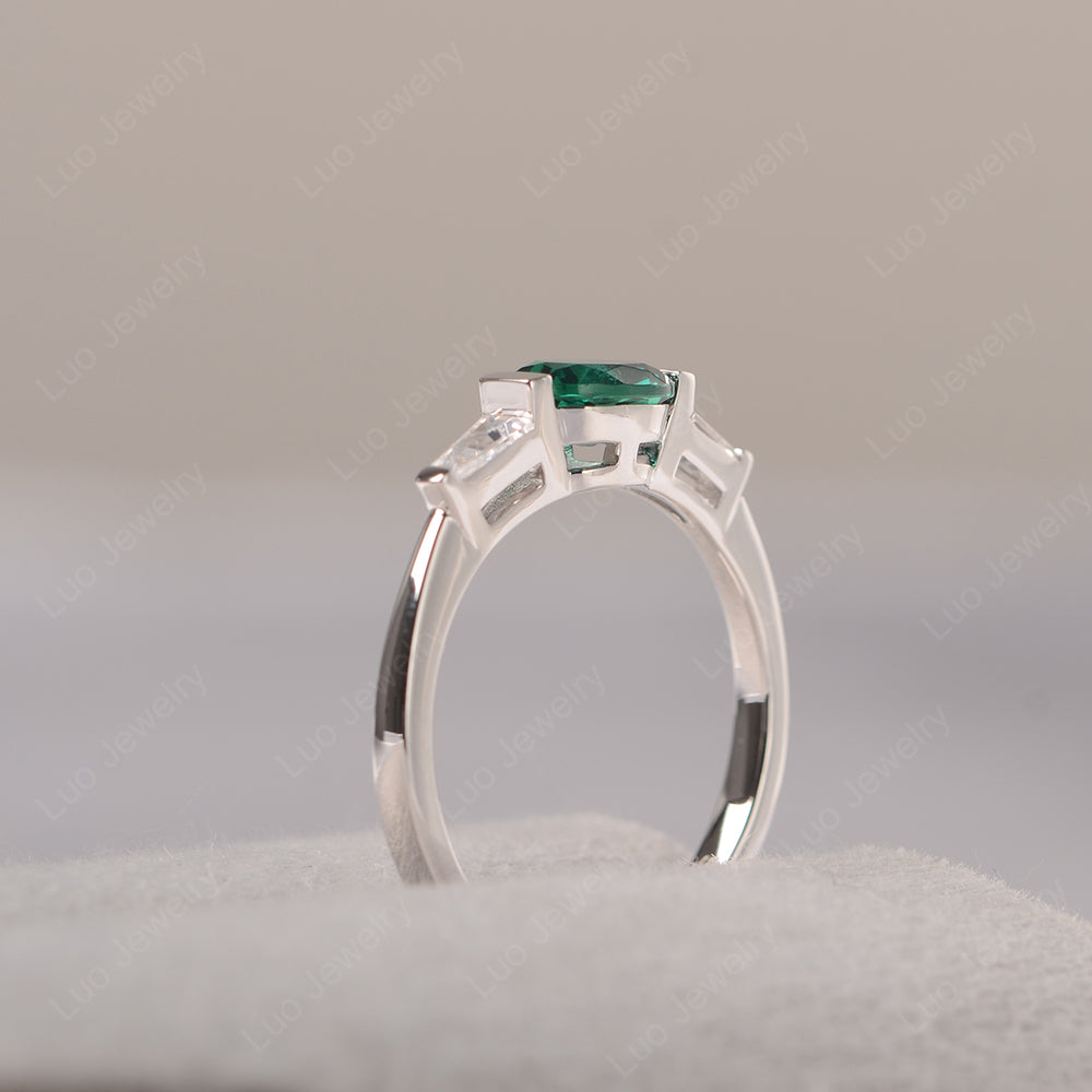 Oval Cut Lab Emerald East West Engagement Ring - LUO Jewelry