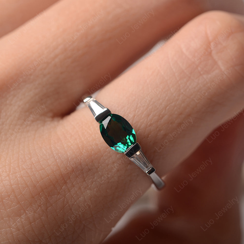 Oval Cut Lab Emerald East West Engagement Ring - LUO Jewelry