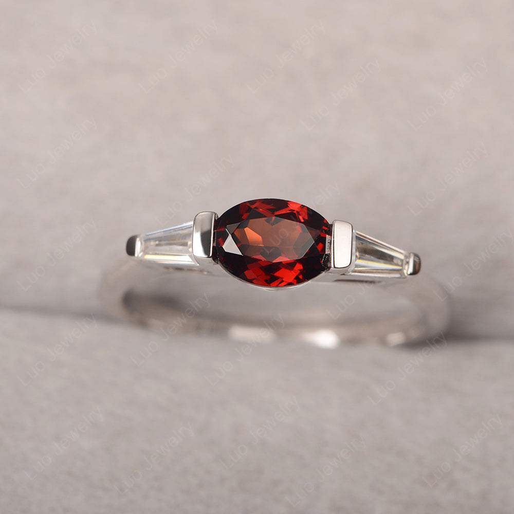 Oval Cut Garnet East West Engagement Ring - LUO Jewelry