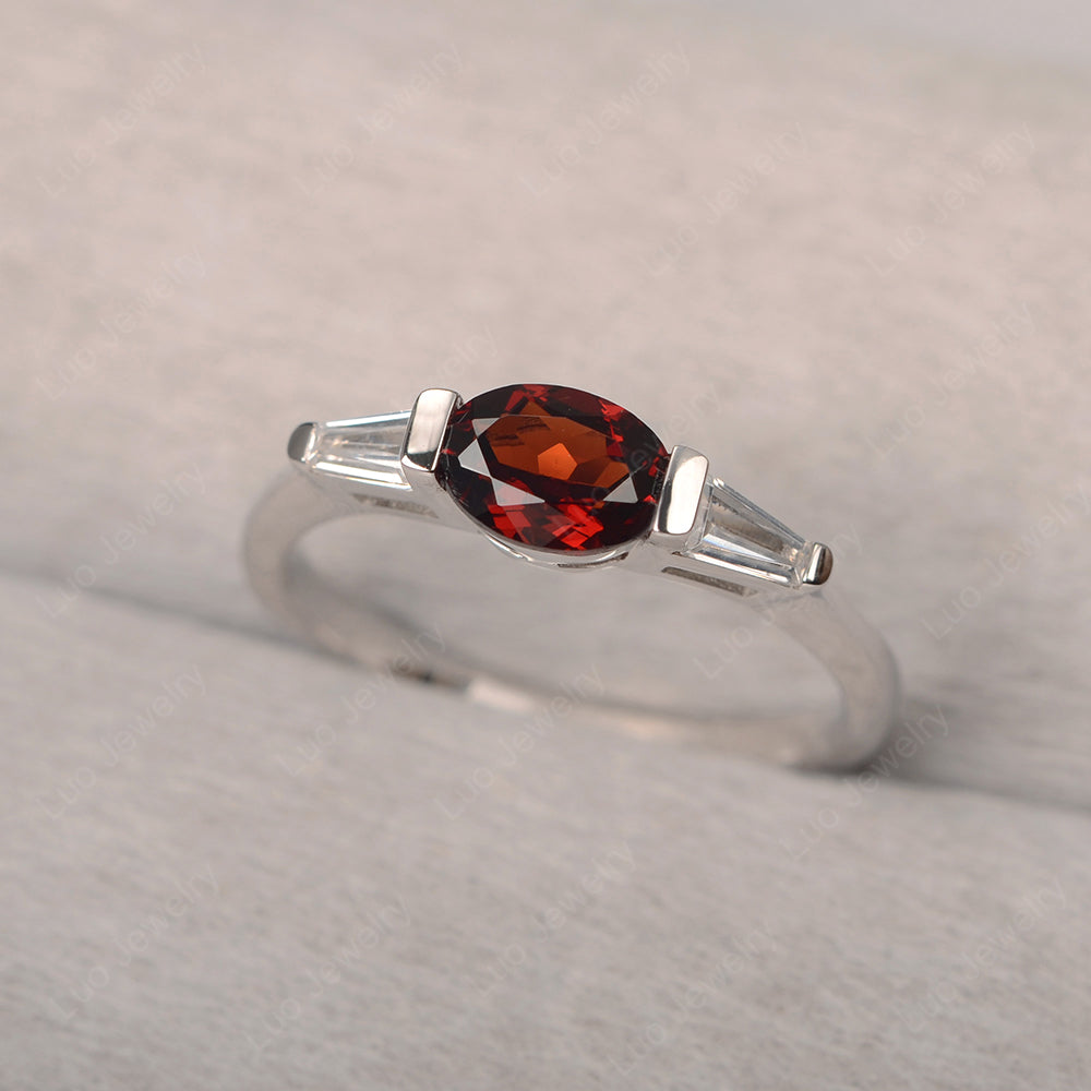 Oval Cut Garnet East West Engagement Ring - LUO Jewelry