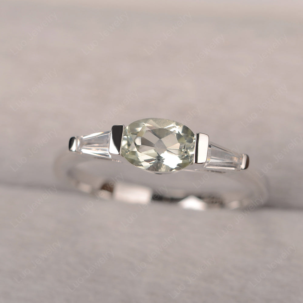 Oval Cut Green Amethyst East West Engagement Ring - LUO Jewelry