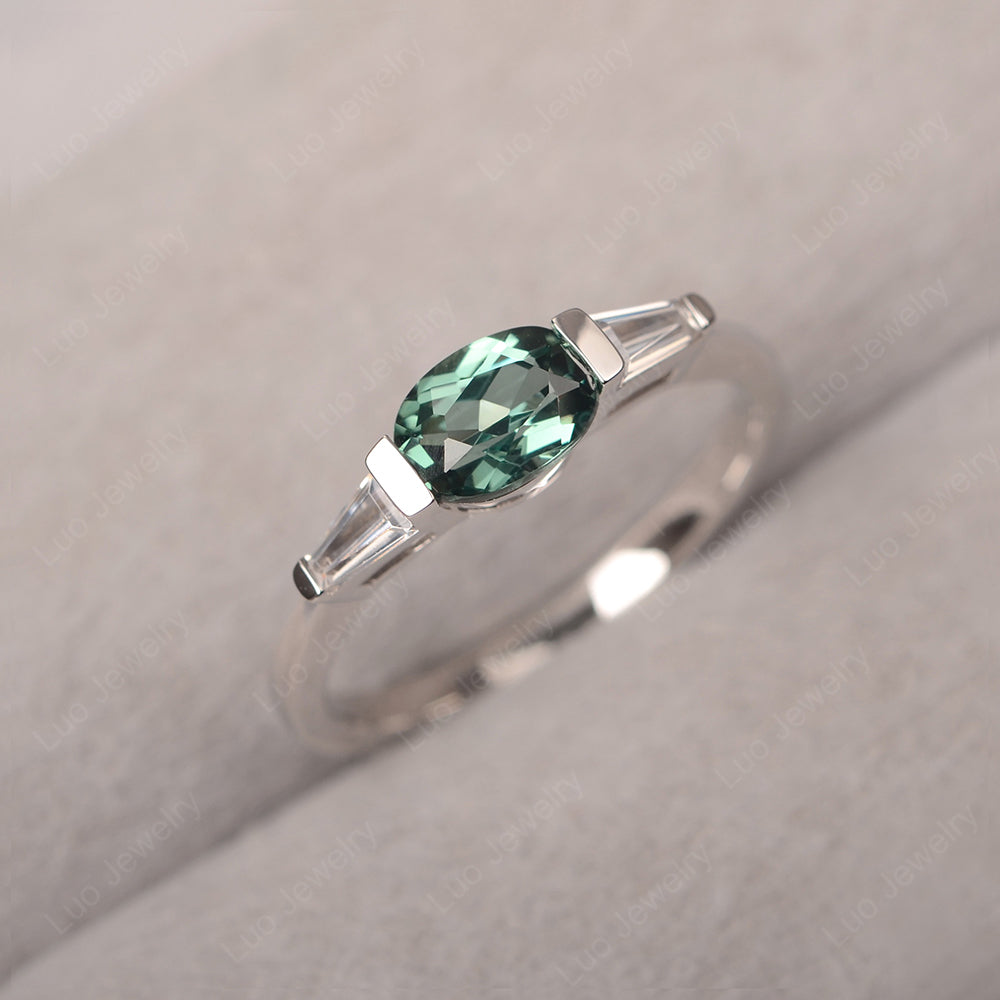 Oval Cut Green Sapphire East West Engagement Ring - LUO Jewelry