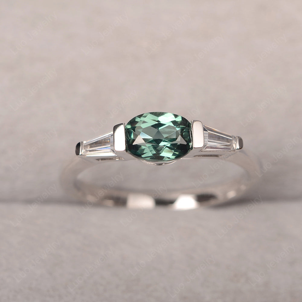 Oval Cut Green Sapphire East West Engagement Ring - LUO Jewelry