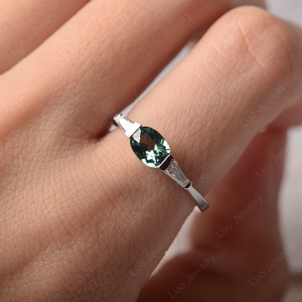 Oval Cut Green Sapphire East West Engagement Ring - LUO Jewelry