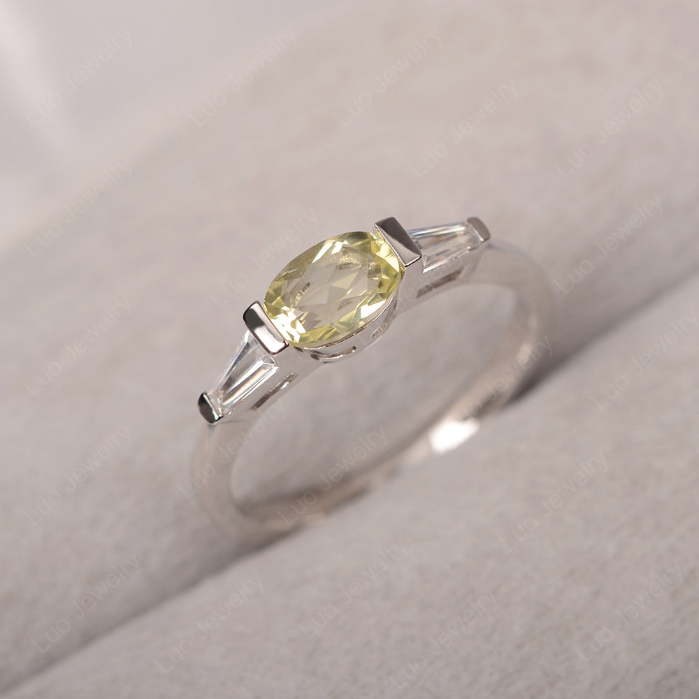 Oval Cut Lemon Quartz East West Engagement Ring - LUO Jewelry