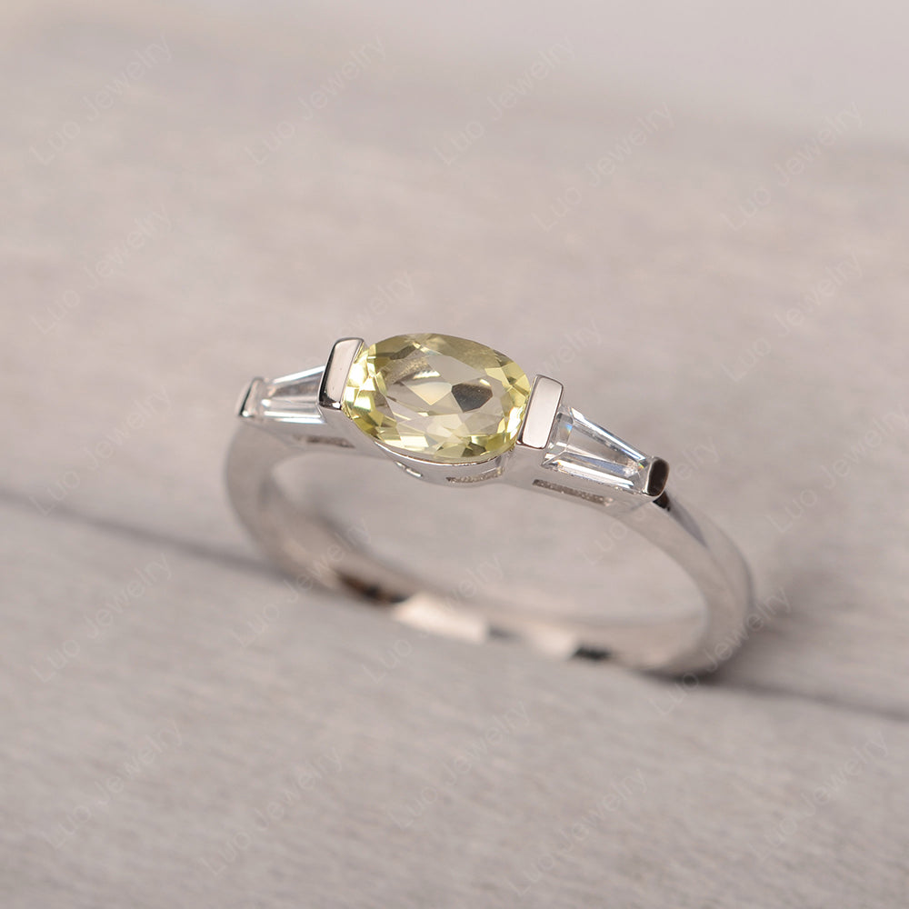 Oval Cut Lemon Quartz East West Engagement Ring - LUO Jewelry