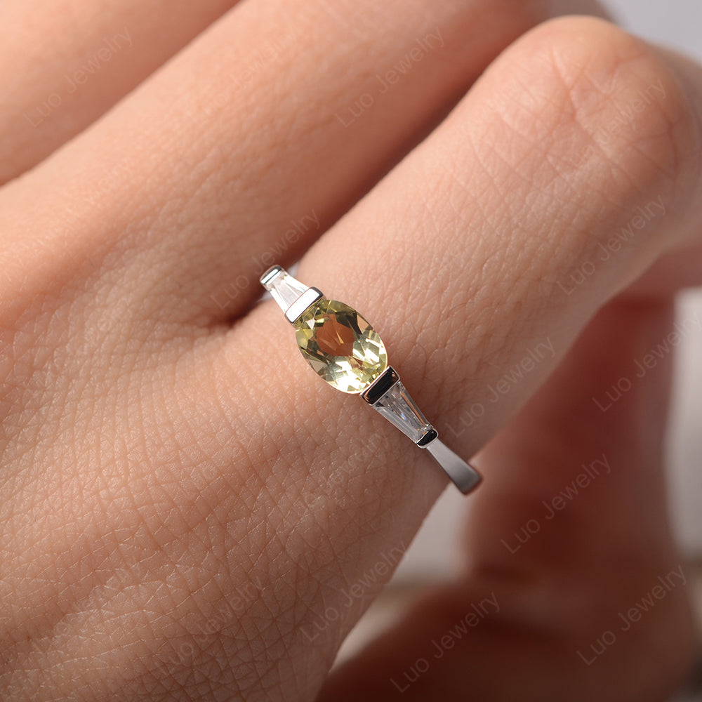 Oval Cut Lemon Quartz East West Engagement Ring - LUO Jewelry