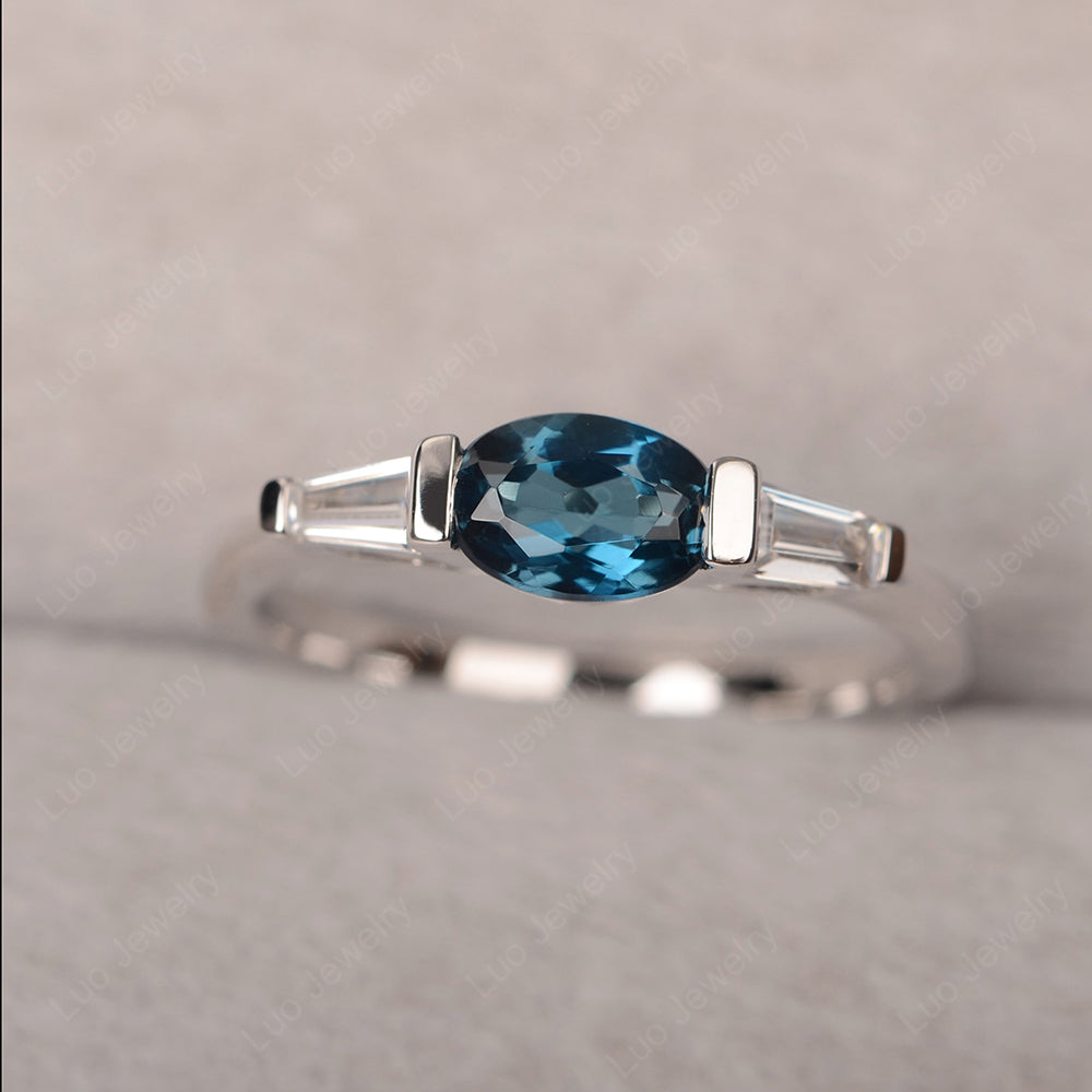Oval Cut London Blue Topaz East West Engagement Ring - LUO Jewelry